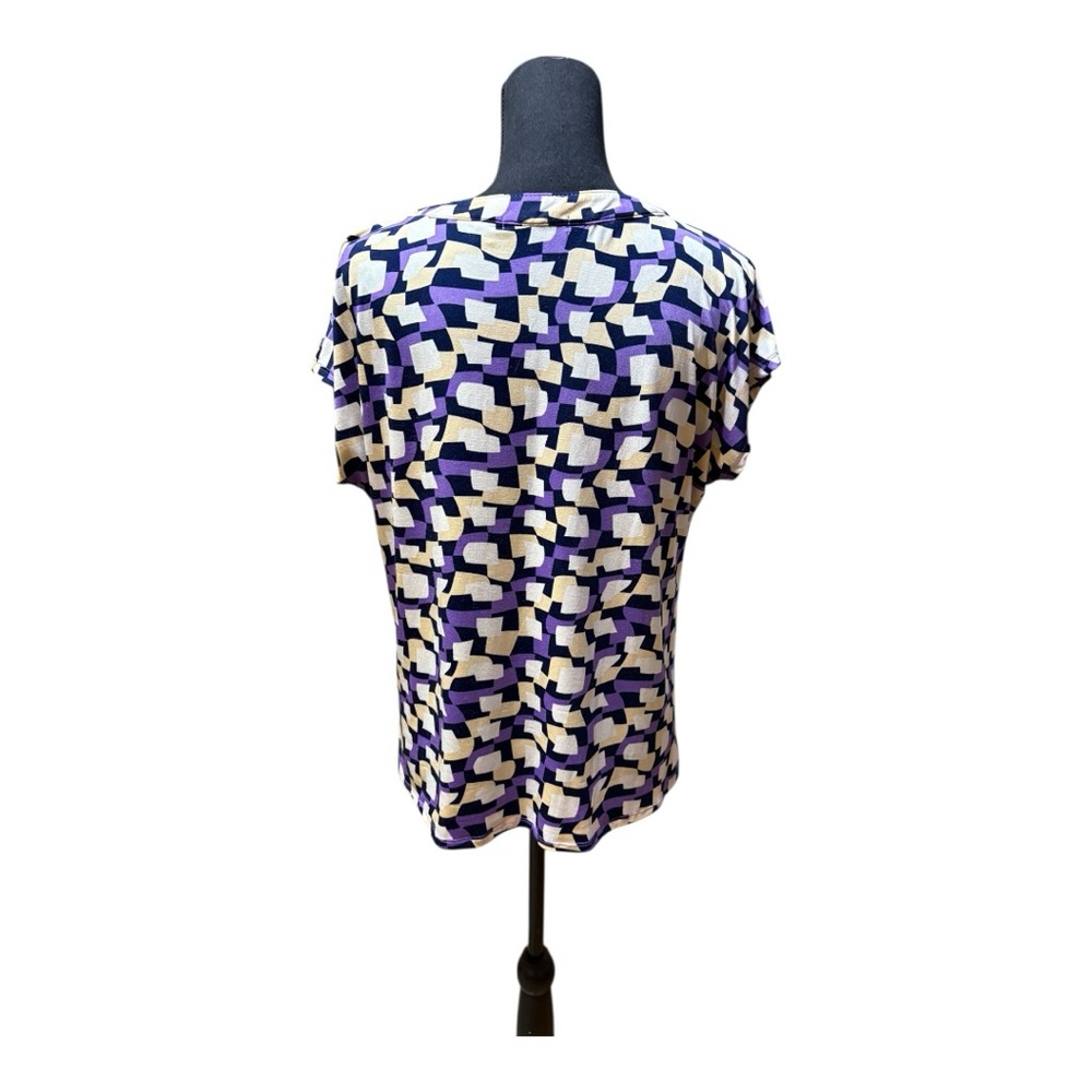 Notations White, Purple & Black Cap Sleeve Blouse with Peter Pan Collar - Picture 4 of 5